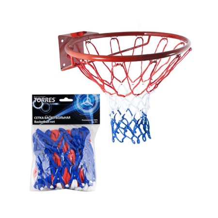 Купить Сетка баскетбольная Torres, нить 4 мм, бело-сине-красная в Михайлове 